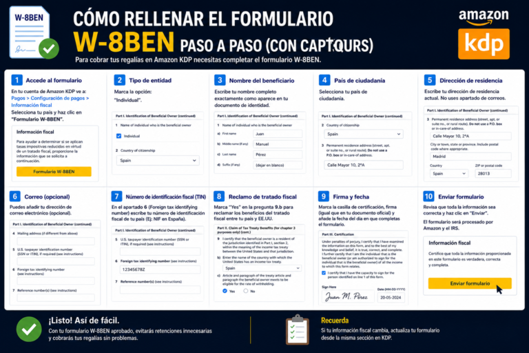 Cómo Rellenar el W-8BEN en Amazon KDP Paso a Paso (2026)